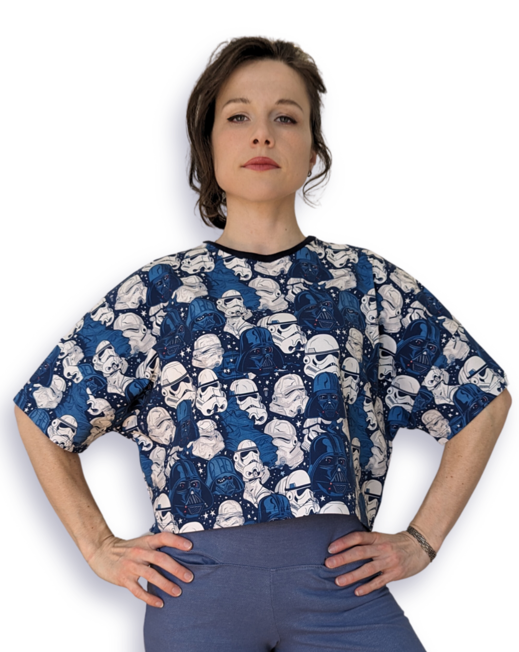 Cropped oversized T-shirt with Blue Darth Vader